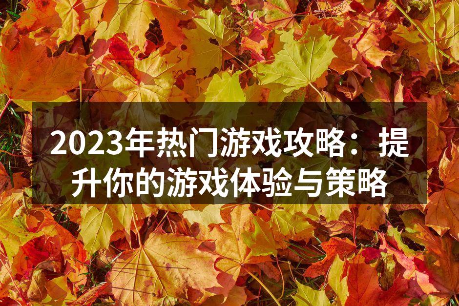 2023年热门游戏攻略：提升你的游戏体验
